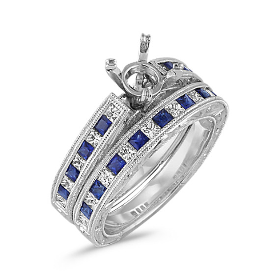 ... Cut Traditional Sapphire and Round Diamond Wedding Set (Unmounted