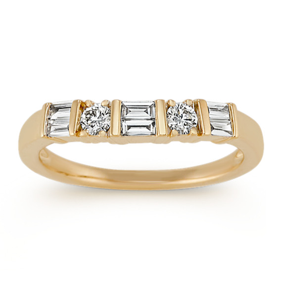 Round and Baguette Diamond Wedding Band in 14k Yellow Gold Round and Baguette Diamond Wedding Band in 14k Yellow Gold