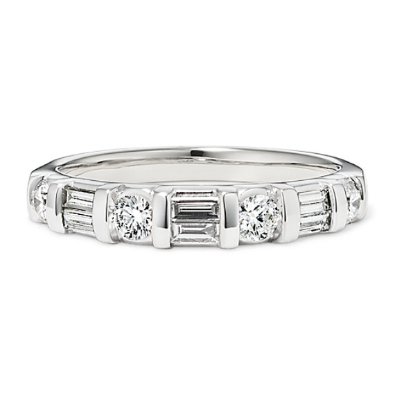Round and Double Stacked Baguette Diamond Wedding Band Round and Double Stacked Baguette Diamond Wedding Band