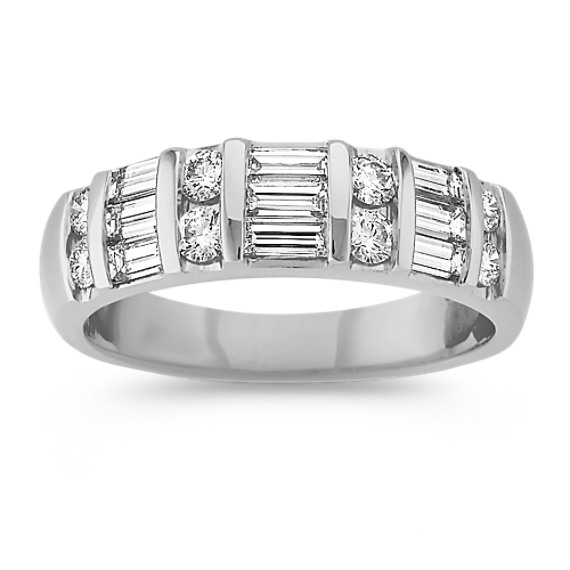 Round and Triple Stacked Baguette Diamond Wedding Band Round and Triple Stacked Baguette Diamond Wedding Band
