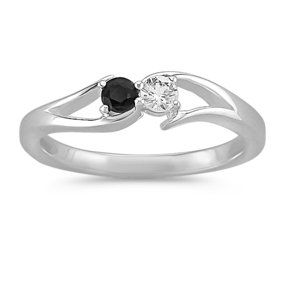 Round Black and White Sapphire Ring in Sterling Silver Round Black and White Sapphire Ring in Sterling Silver