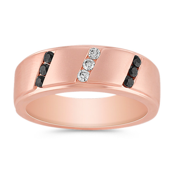 Round Black Sapphire and Diamond Men's Ring in Rose Gold Round Black Sapphire and Diamond Men's Ring in Rose Gold