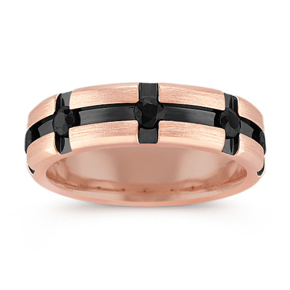 Round Black Sapphire Ring in Rose Gold with Black Ruthenium (7mm) Round Black Sapphire Ring in Rose Gold with Black Ruthenium (7mm)