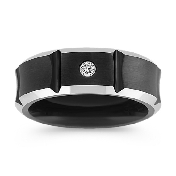 Round Diamond Engraved Two-Tone Cobalt Ring (8mm) Round Diamond Engraved Two-Tone Cobalt Ring (8mm)