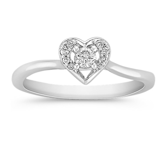 Round Diamond Heart Ring in Sterling Silver Round Diamond Heart Ring in Sterling Silver