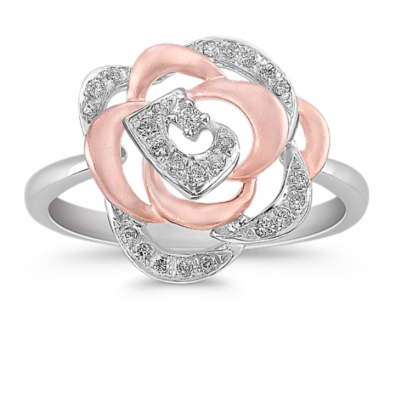 Round Diamond Ring in 14k White and Rose Gold Round Diamond Ring in 14k White and Rose Gold