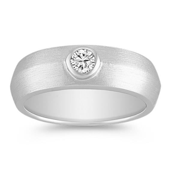 Round Diamond Ring with Bezel Setting and Satin Finish Round Diamond Ring with Bezel Setting and Satin Finish