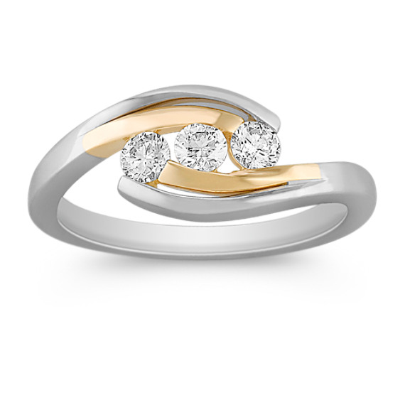 Two tone 3 stone engagement rings