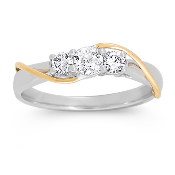Round Diamond Three-Stone in Two-Tone Gold Round Diamond Three-Stone in Two-Tone Gold