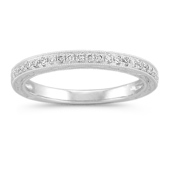 Round Diamond Wedding Band with Side Engraving and Milgrain Detailing Round Diamond Wedding Band with Side Engraving and Milgrain Detailing