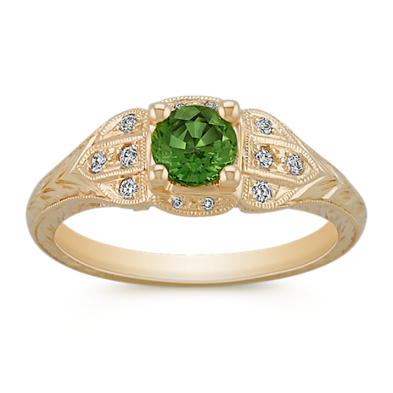 Round Green Sapphire and Diamond Ring Round Green Sapphire and Diamond Ring