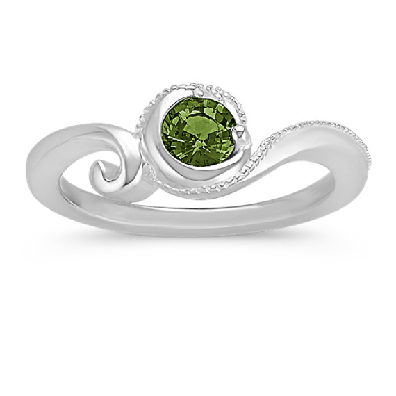 Round Green Sapphire and Sterling Silver Ring Round Green Sapphire and Sterling Silver Ring