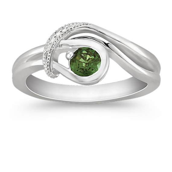 Round Green Sapphire Ring in Sterling Silver Round Green Sapphire Ring in Sterling Silver