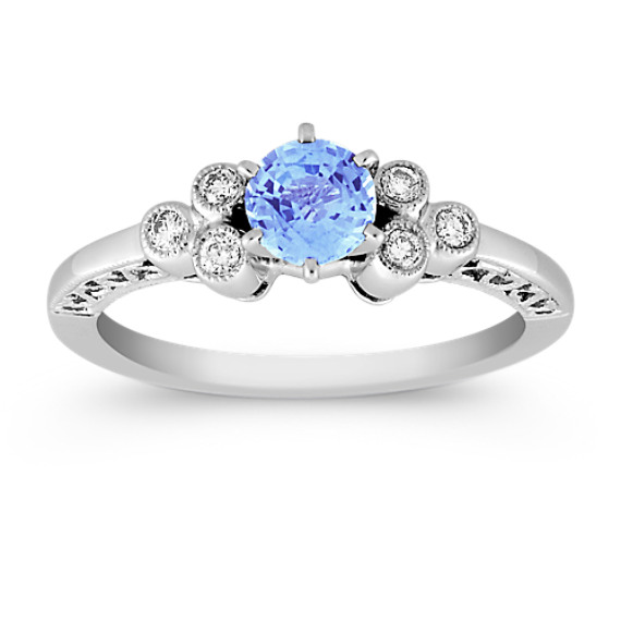 Round Ice Blue Sapphire and Bezel Set Diamond Ring Round Ice Blue Sapphire and Bezel Set Diamond Ring