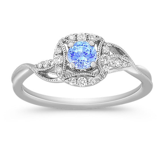 Round Ice Blue Sapphire and Diamond Ring Round Ice Blue Sapphire and Diamond Ring