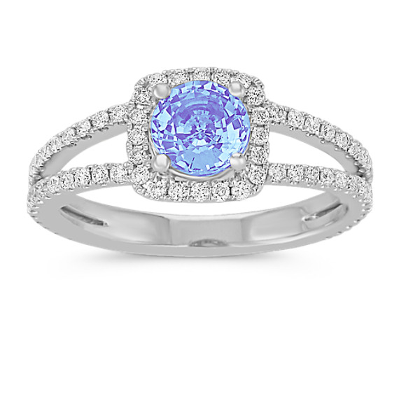 Round Ice Blue Sapphire and Diamond Ring Round Ice Blue Sapphire and Diamond Ring