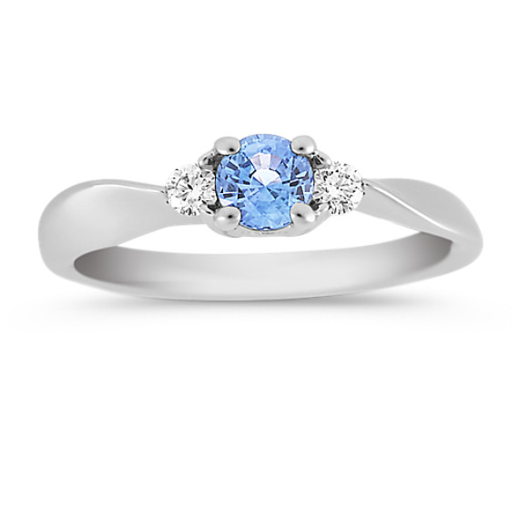 Round Ice Blue Sapphire and Diamond Three-Stone Ring Round Ice Blue Sapphire and Diamond Three-Stone Ring