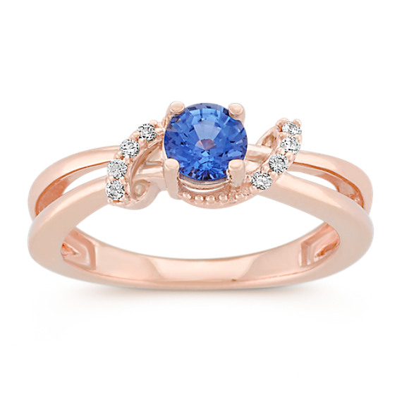 Round Kentucky Blue Sapphire and Diamond Ring in Rose Gold Round Kentucky Blue Sapphire and Diamond Ring in Rose Gold