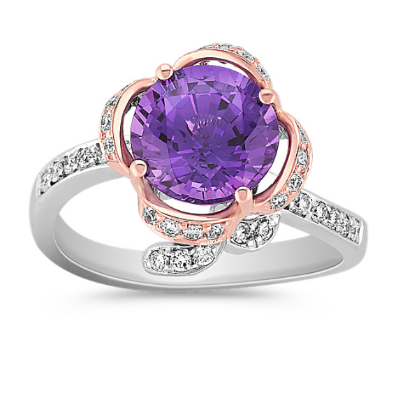 Round Lavender Sapphire and Diamond Ring in Two-Tone Gold Round Lavender Sapphire and Diamond Ring in Two-Tone Gold