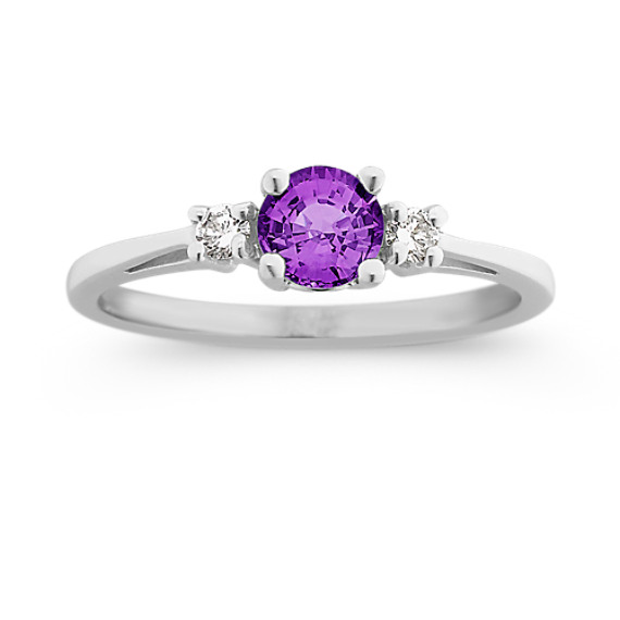 Round Lavender Sapphire and Diamond Three-Stone Ring Round Lavender Sapphire and Diamond Three-Stone Ring