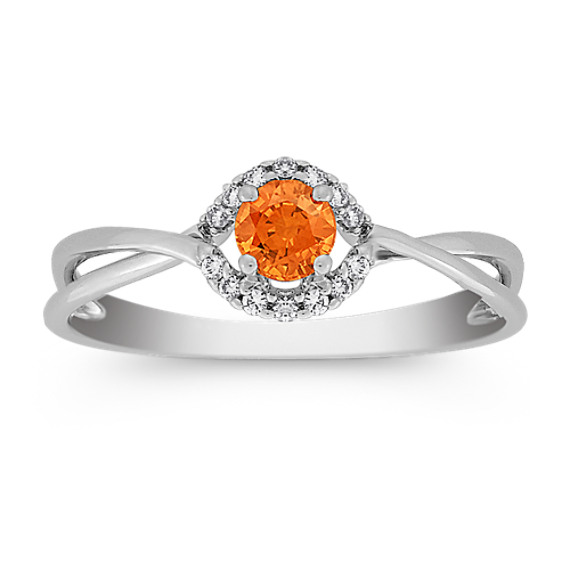 Round Orange Sapphire and Diamond Ring Round Orange Sapphire and Diamond Ring