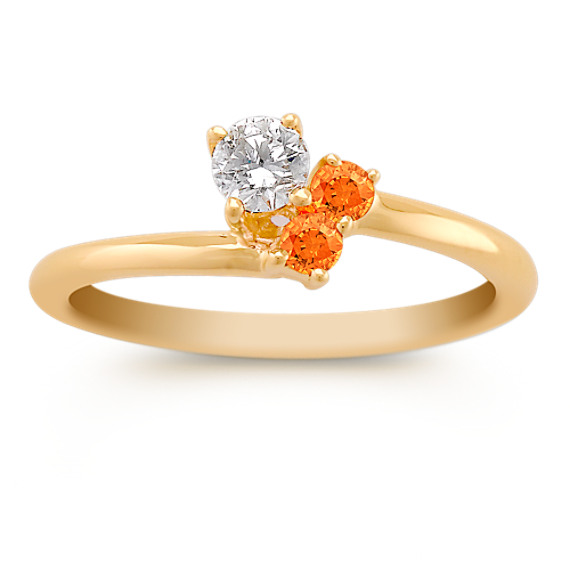 Round Orange Sapphire and Diamond Three-Stone Ring Round Orange Sapphire and Diamond Three-Stone Ring