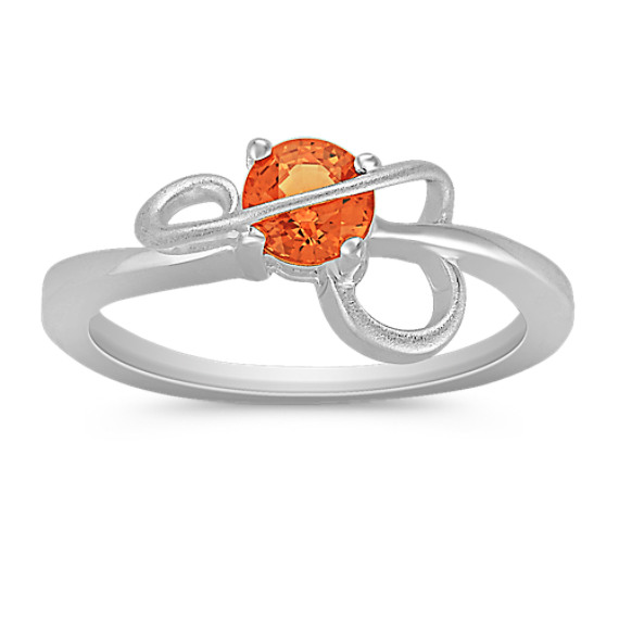 Round Orange Sapphire Ring in Sterling Silver Round Orange Sapphire Ring in Sterling Silver