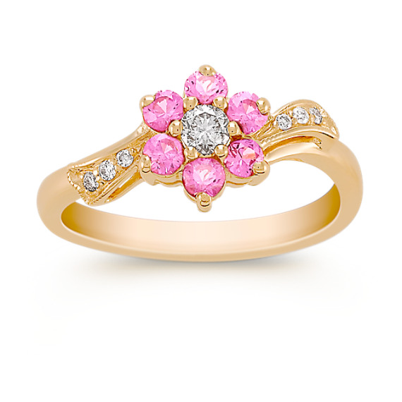 Round Pink Sapphire and Diamond Ring Round Pink Sapphire and Diamond Ring