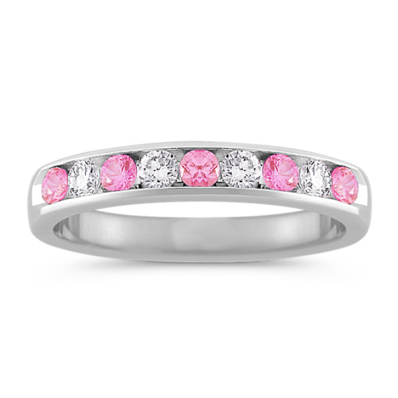 Round Pink Sapphire and Diamond Wedding Band Round Pink Sapphire and Diamond Wedding Band