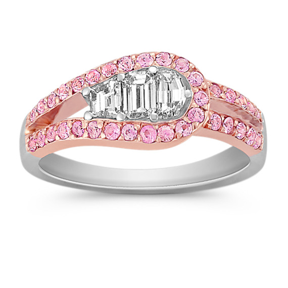 Round Pink Sapphire and Fancy Shaped Diamond Ring in Two-Tone Gold Round Pink Sapphire and Fancy Shaped Diamond Ring in Two-Tone Gold