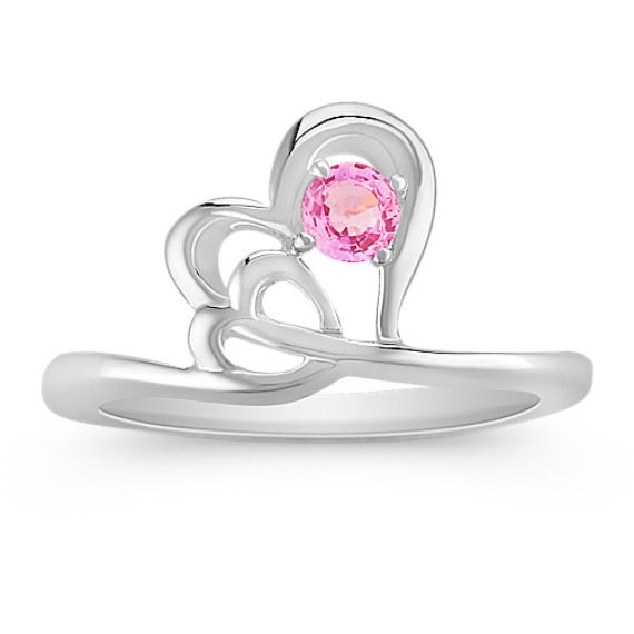 Round Pink Sapphire Heart Ring in Sterling Silver Round Pink Sapphire Heart Ring in Sterling Silver