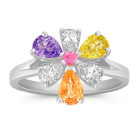 Round Pink Sapphire, Multi-Colored Pear-Shaped Sapphire and Diamond Ring Round Pink Sapphire, Multi-Colored Pear-Shaped Sapphire and Diamond Ring
