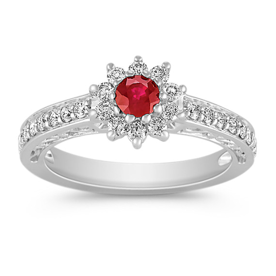 Round Ruby and Diamond Ring with Pavé Setting Round Ruby and Diamond Ring with Pavé Setting