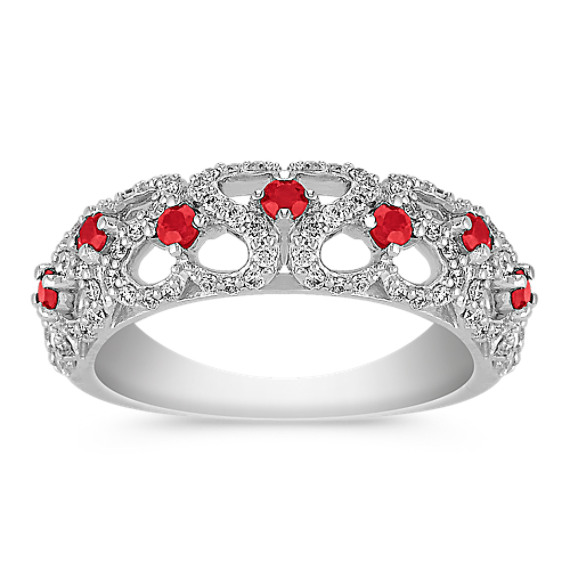 Round Ruby and Diamond Ring with Pavé Setting Round Ruby and Diamond Ring with Pavé Setting