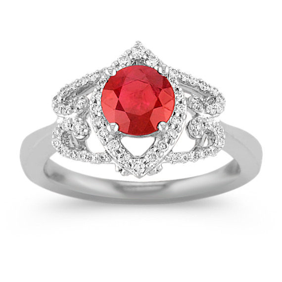 Round Ruby and Diamond Ring with Pavé Setting Round Ruby and Diamond Ring with Pavé Setting
