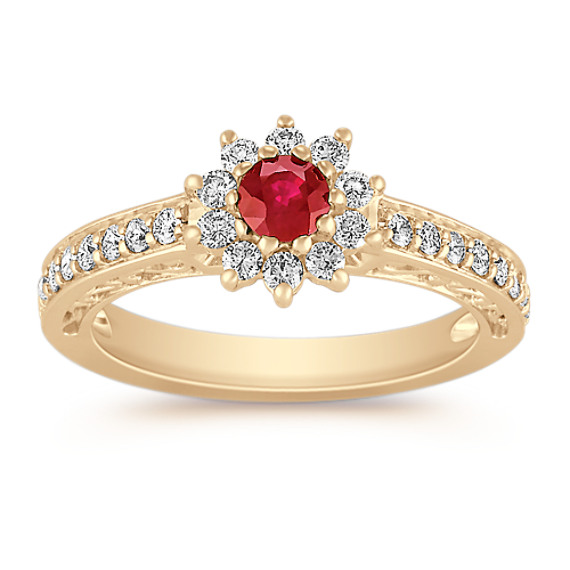 Round Ruby and Diamond Ring with Pavé Setting Round Ruby and Diamond Ring with Pavé Setting