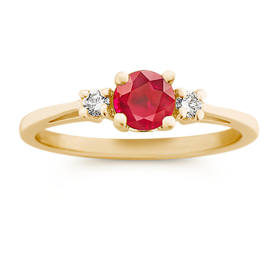 Round Ruby and Diamond Three-Stone Ring Round Ruby and Diamond Three-Stone Ring