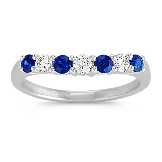 Round Sapphire and Diamond Contour Wedding Band Round Sapphire and Diamond Contour Wedding Band