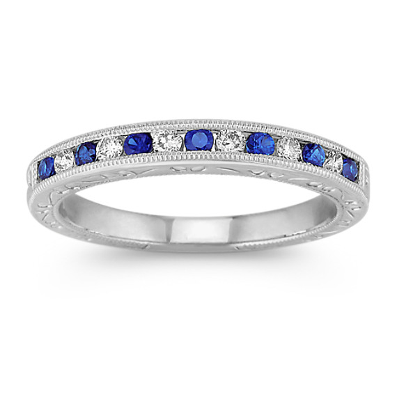 Round Sapphire and Diamond Platinum Wedding Band Round Sapphire and Diamond Platinum Wedding Band