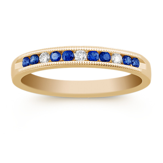 Round Sapphire and Diamond Vintage Channel-Set Wedding Band Round Sapphire and Diamond Vintage Channel-Set Wedding Band