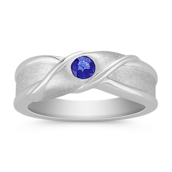 Round Sapphire Ring with Bezel Setting and Satin Finish Round Sapphire Ring with Bezel Setting and Satin Finish