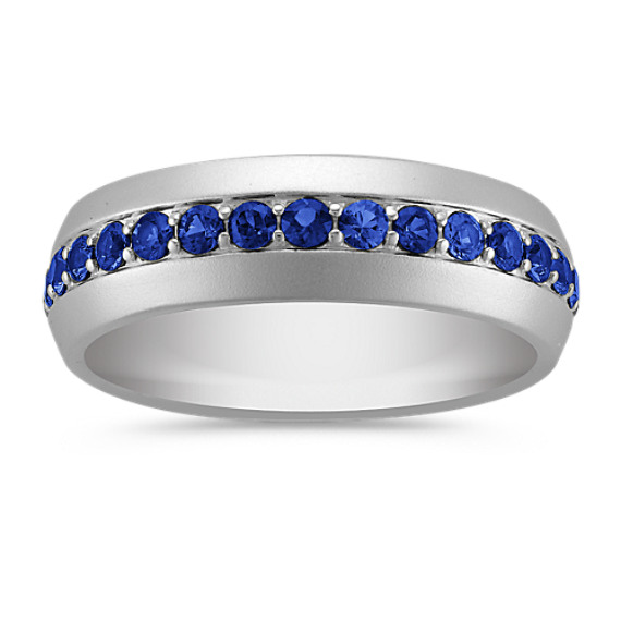Round Sapphire Ring with Sandblasted Finish Round Sapphire Ring with Sandblasted Finish