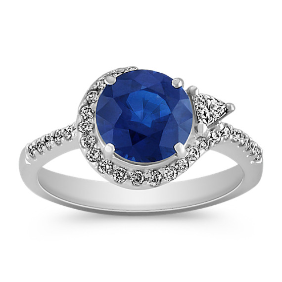 Round Sapphire, Trillion and Round Diamond Ring Round Sapphire, Trillion and Round Diamond Ring