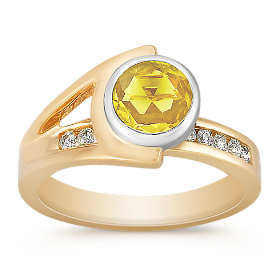 Round Yellow Sapphire and Diamond Ring in Two-Tone Gold Round Yellow Sapphire and Diamond Ring in Two-Tone Gold