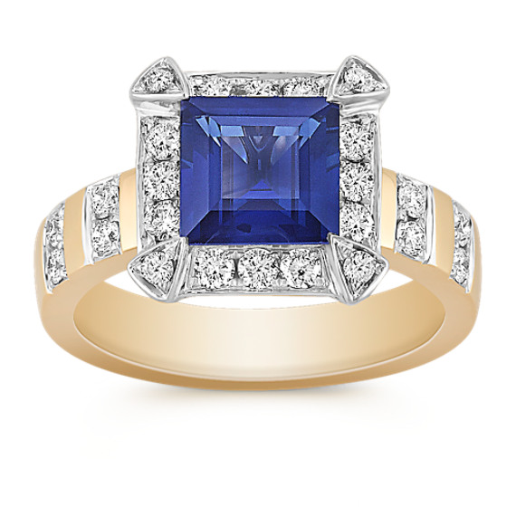 Square Step Cut Sapphire and Round Diamond Ring Square Step Cut Sapphire and Round Diamond Ring