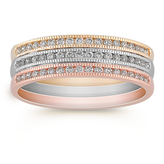 Stacked Round Diamond Ring in Tri-Tone Gold Stacked Round Diamond Ring in Tri-Tone Gold