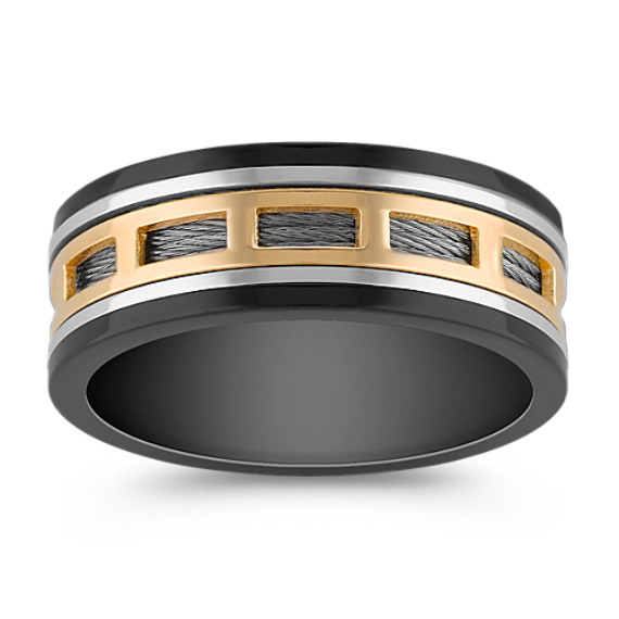 Stainless Steel Men's Ring with Black and Gold Ionic Plating (10mm) Stainless Steel Men's Ring with Black and Gold Ionic Plating (10mm)