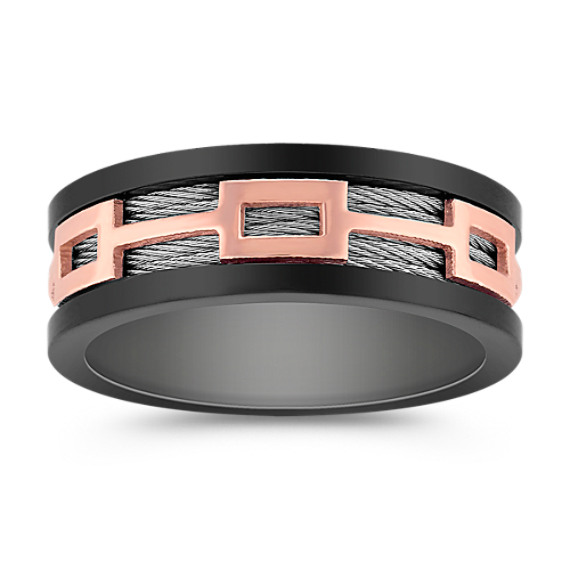 Stainless Steel Men's Ring with Black and Rose Ionic Plating (8mm) Stainless Steel Men's Ring with Black and Rose Ionic Plating (8mm)