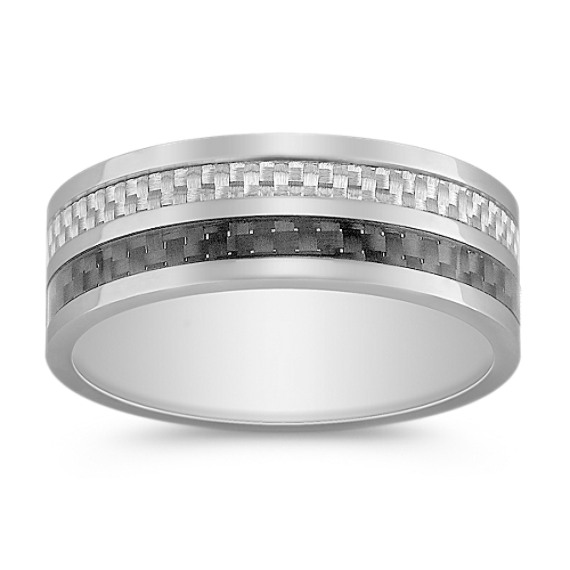 Stainless Steel with Black and White Carbon Fiber Ring Stainless Steel with Black and White Carbon Fiber Ring