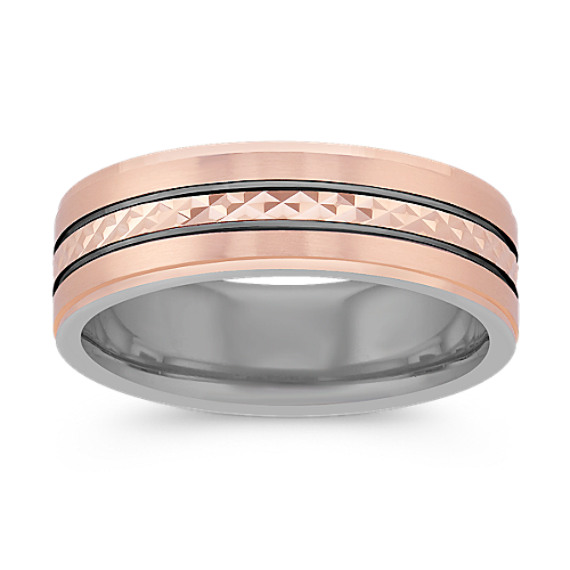 Sterling Silver and 14k Rose Gold Comfort Fit Ring (7mm) Sterling Silver and 14k Rose Gold Comfort Fit Ring (7mm)